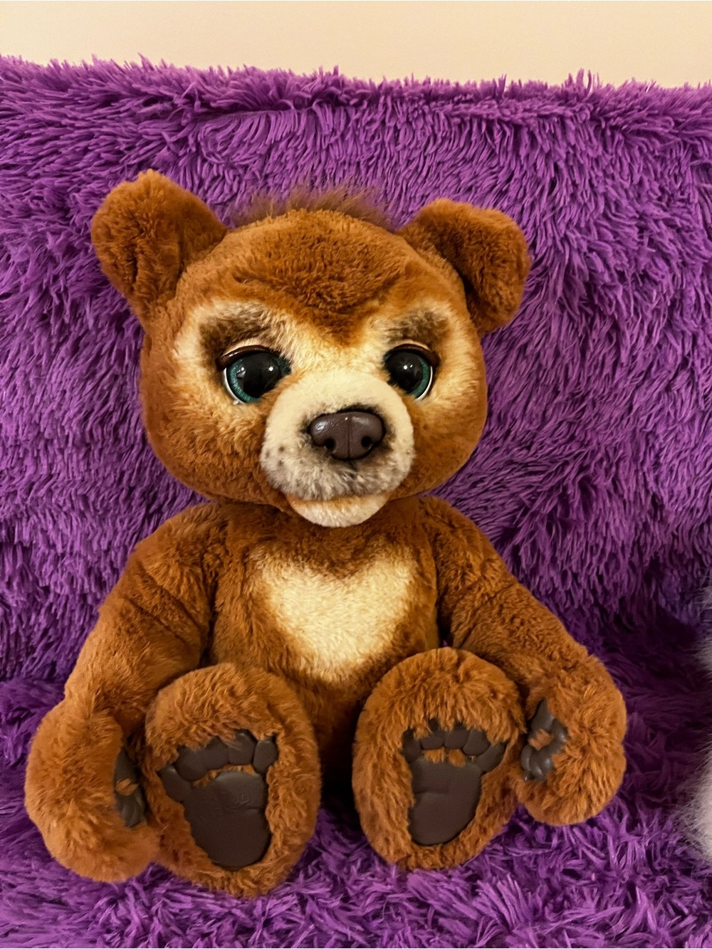Plush Brown Bear Stuffed Animal with Blue Eyes - Kids Action Toy
